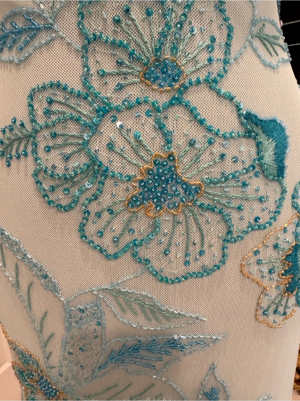 Elegant Light Blue  hand, beaded, and hand embroidered Halter Evening Gown. WOW - Picture 14 of 14